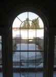 The site viewed from the main house on a snowy day